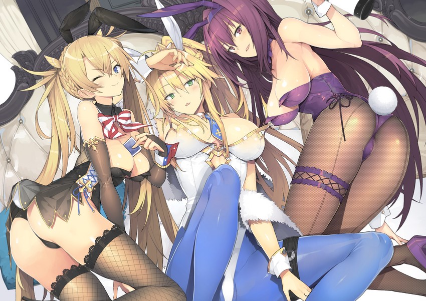 artoria pendragon, scathach, and bradamante (fate and 1 more) drawn by yuguru