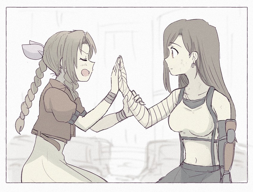tifa lockhart and aerith gainsborough (final fantasy and 2 more) drawn by tsubobot