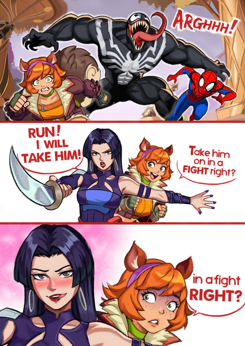 spider-man, psylocke, venom, and squirrel girl (marvel and 3 more) drawn by neggoartz