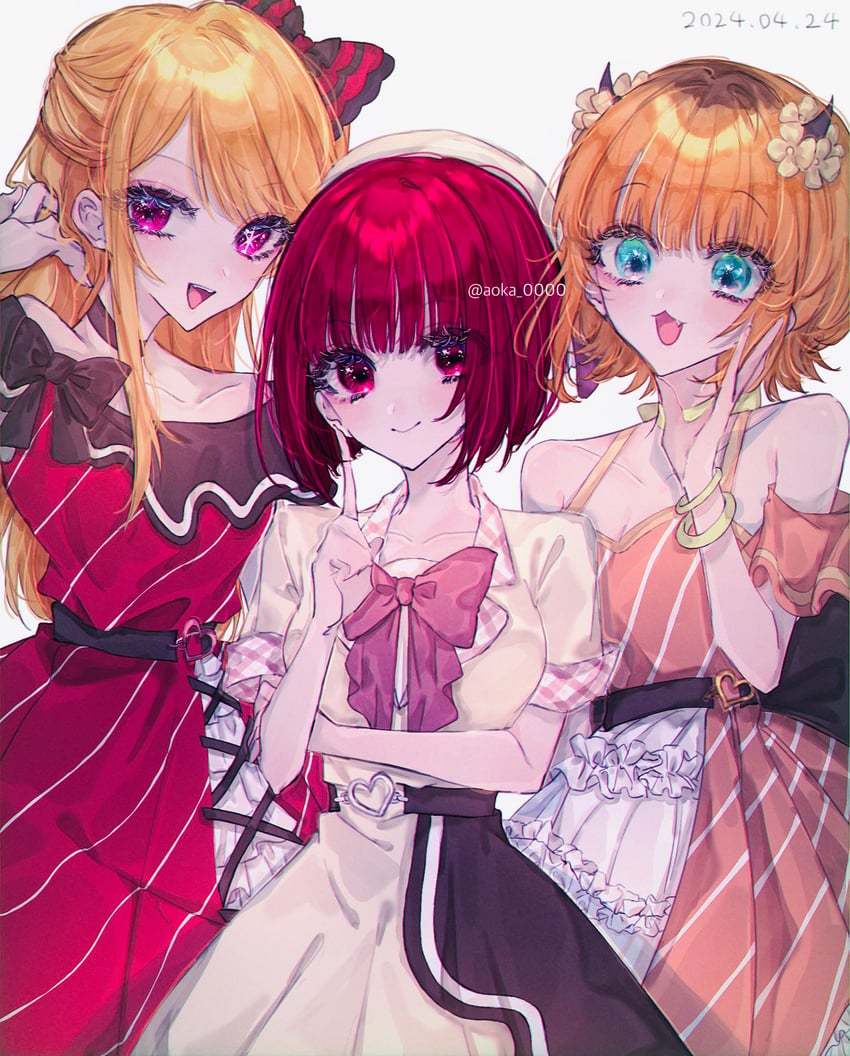 arima kana, hoshino ruby, and memcho (oshi no ko) drawn by aoka_0000
