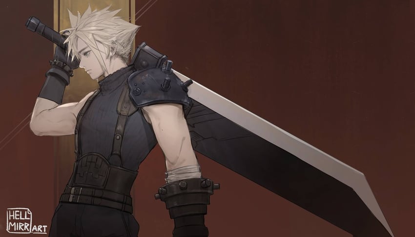 cloud strife (final fantasy and 3 more) drawn by hellmirrart