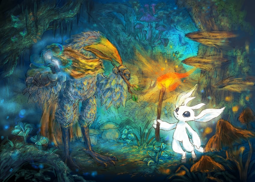 ori and tokk (ori and the blind forest) drawn by ei_(stingray)