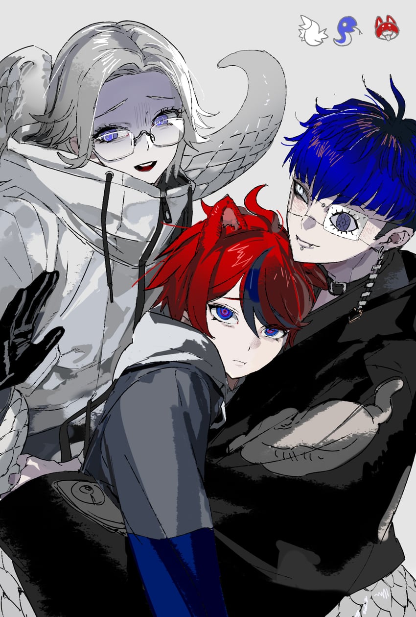 aotsuki eito, sumino takumi, and omokage yugamu (the hundred line -last defense academy-) drawn by lazychaidui
