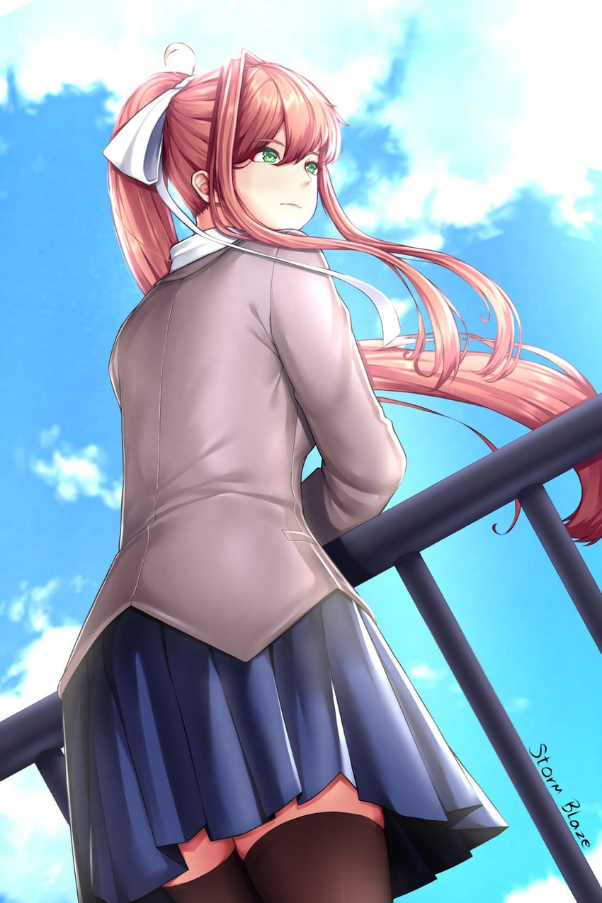 monika (doki doki literature club) drawn by storm_blaze