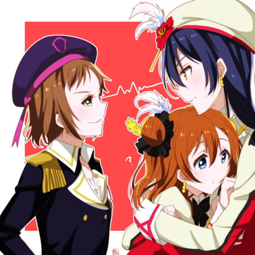 sonoda umi, kosaka honoka, and kira tsubasa (love live! and 1 more) drawn by kurosuke_(yekyy)