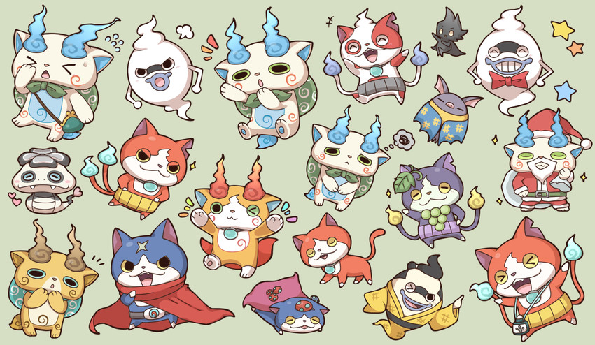 jibanyan, komasan, whisper, komajirou, fuyunyan, and 6 more (youkai watch and 1 more) drawn by 2027_(submarine2027)