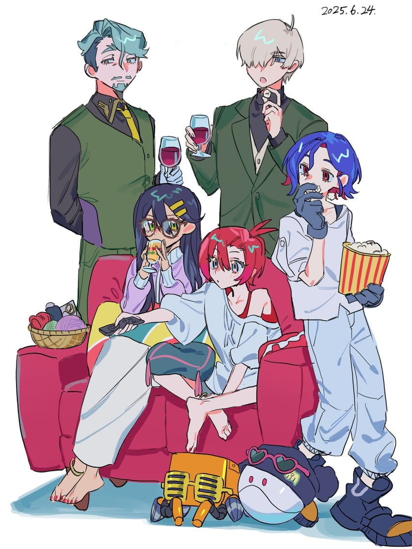 amate yuzuriha, haro, shuji ito, nyaan, challia bull, and 2 more (gundam and 1 more) drawn by m_manjyu