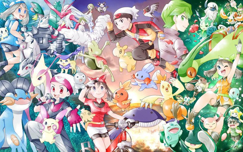gardevoir, may, eevee, brendan, bulbasaur, and 35 more (pokemon and 4 more) drawn by gasshou