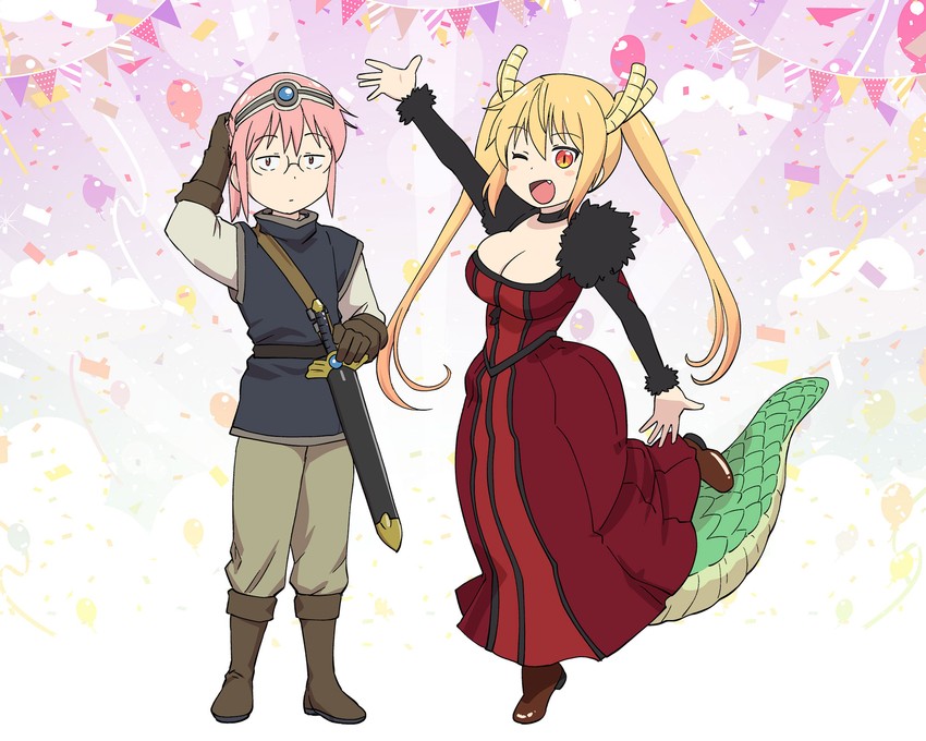 tohru, kobayashi, maou, and yuusha (kobayashi-san chi no maidragon and 1 more) drawn by ueyama_michirou