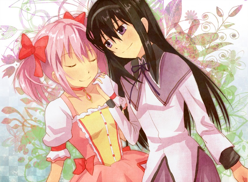 akemi homura and kaname madoka (mahou shoujo madoka magica) drawn by kaeru_(kaerism)
