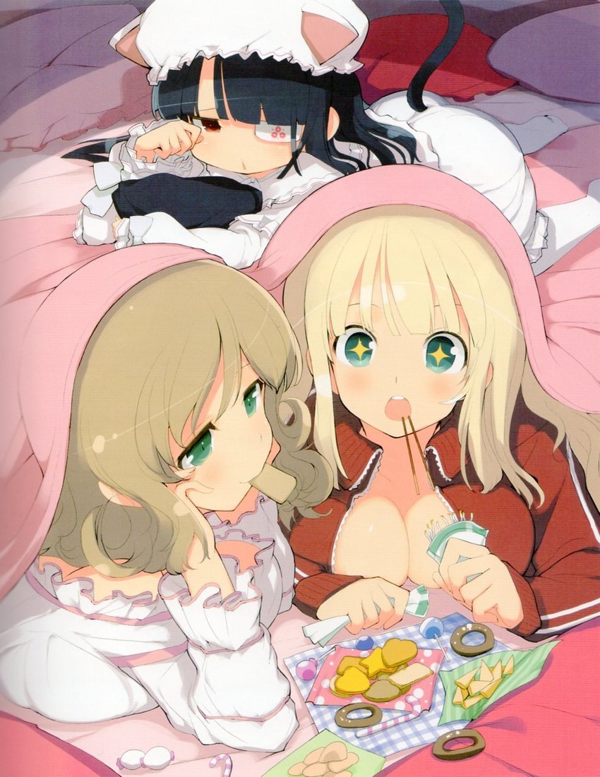 yomi, haruka, and mirai (senran kagura and 1 more) drawn by yaegashi_nan