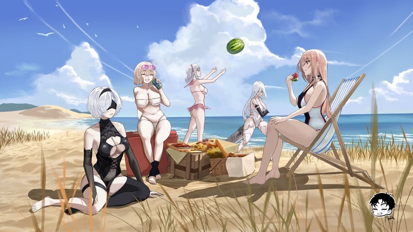 anis, rapi, neon, 2b, and a2 (goddess of victory: nikke and 2 more) drawn by danny_marx