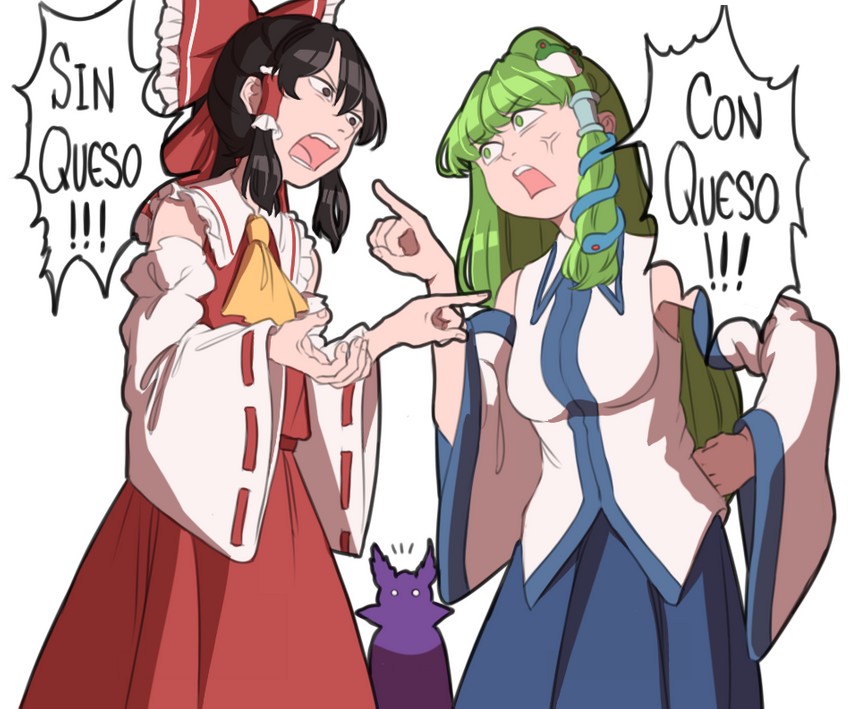 hakurei reimu, kochiya sanae, and toyosatomimi no miko (touhou) drawn by mefomefo