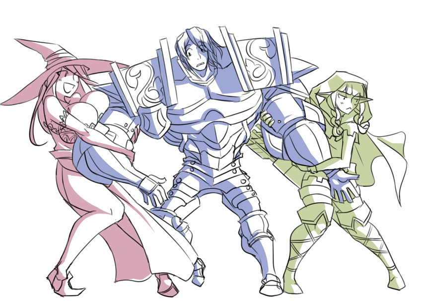 sorceress, elf, and fighter (dragon's crown) drawn by matsu-sensei