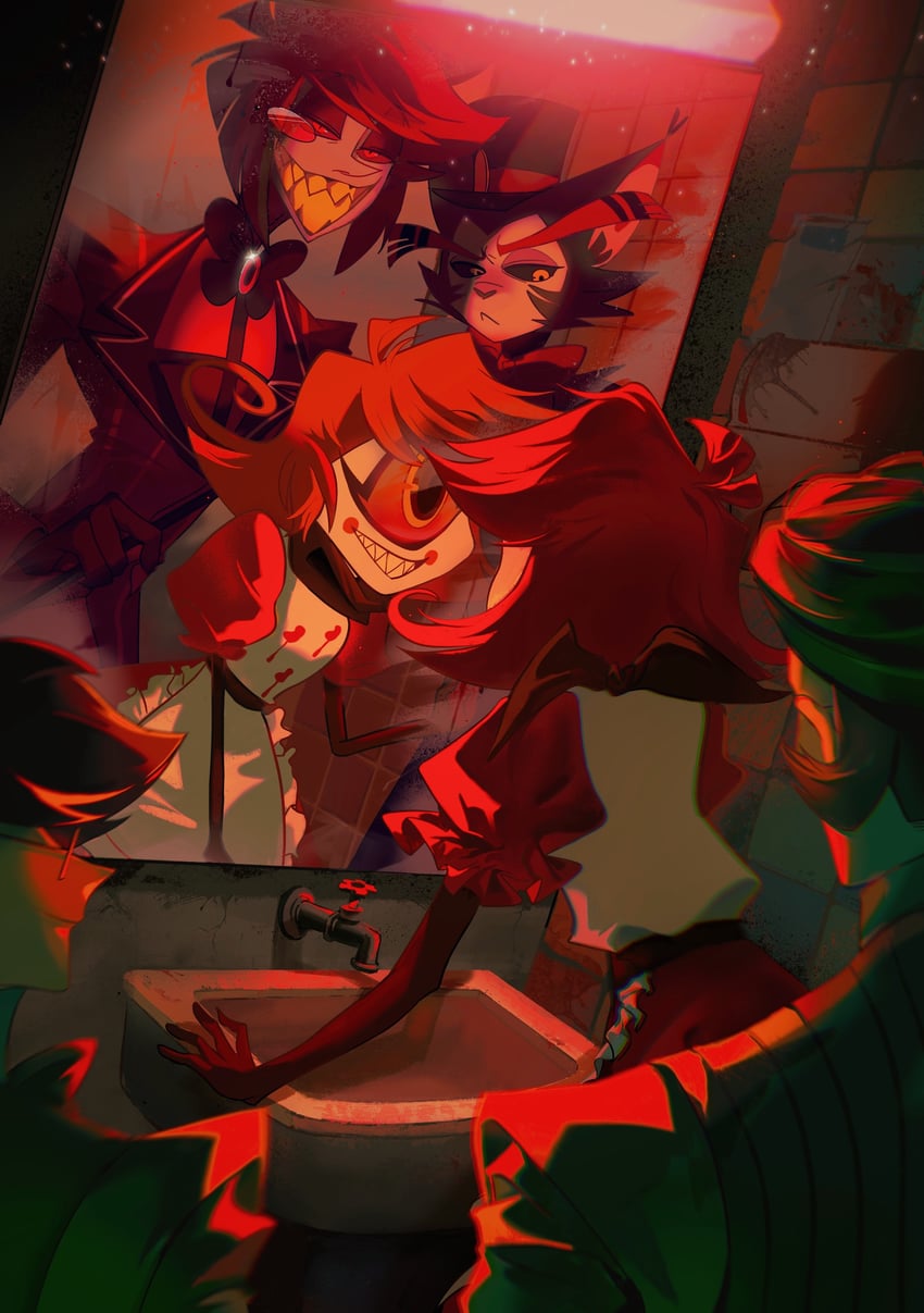 alastor, husk, and niffty (hazbin hotel) drawn by xixixixi1037