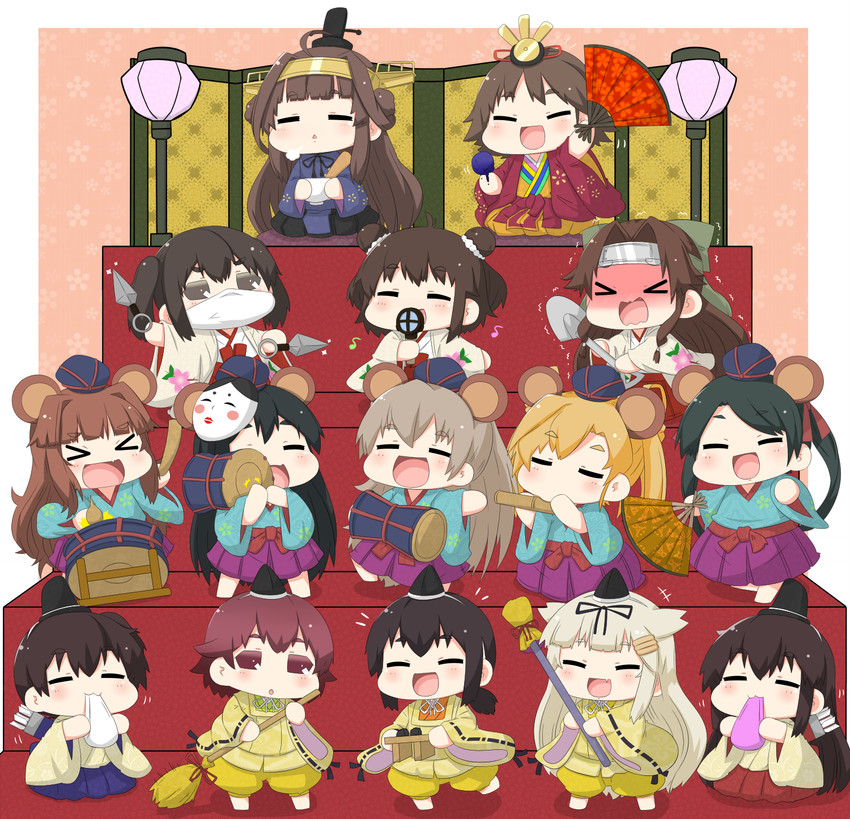 kaga, kongou, akagi, yuudachi, fubuki, and 13 more (kantai collection) drawn by yuureidoushi_(yuurei6214)