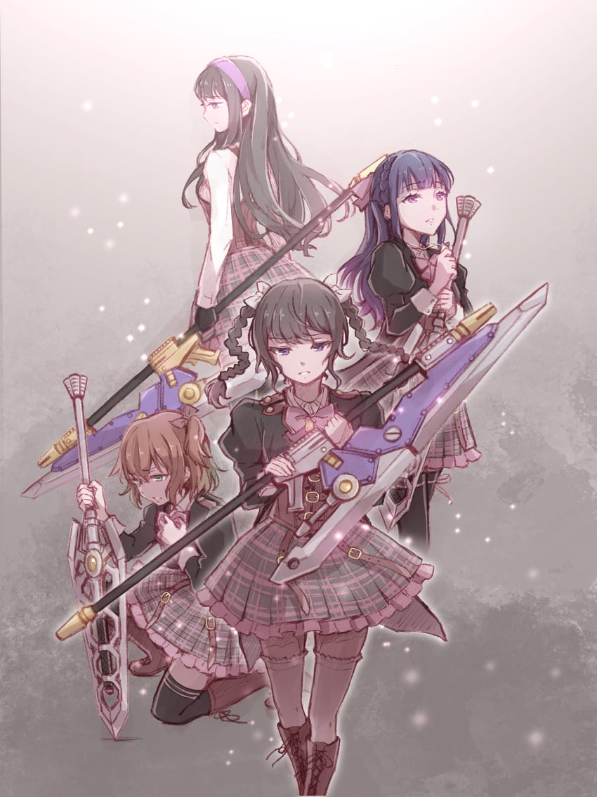 fukuyama jeanne sachie, kishimoto maria mirai, kishimoto lucia raimu, and amamiya sophia seren (assault lily) drawn by nekomint