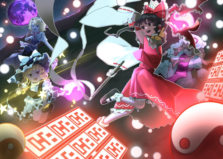 hakurei reimu, kirisame marisa, alice margatroid, and yakumo yukari (touhou and 1 more) drawn by dauchimk_1