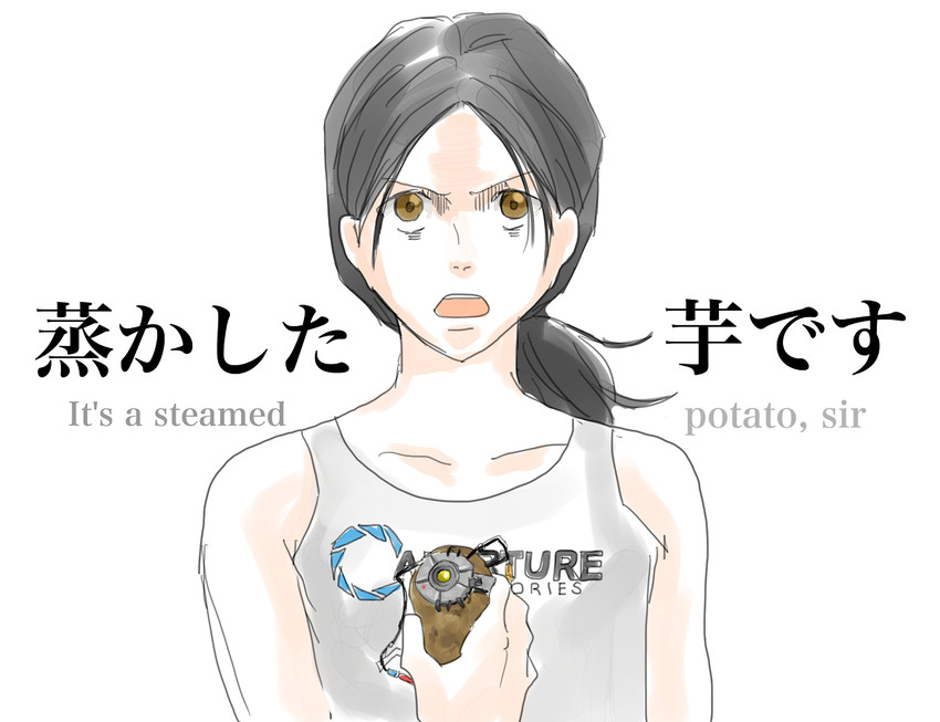 sasha blouse, glados, and chell (shingeki no kyojin and 3 more) drawn by seneo