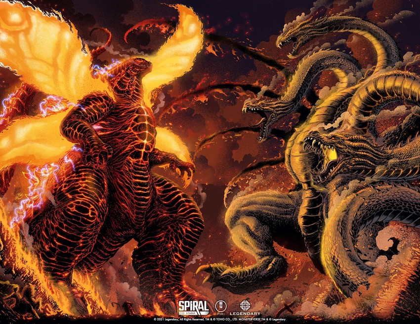 godzilla, king ghidorah, and burning godzilla (godzilla and 2 more) drawn by matt_frank