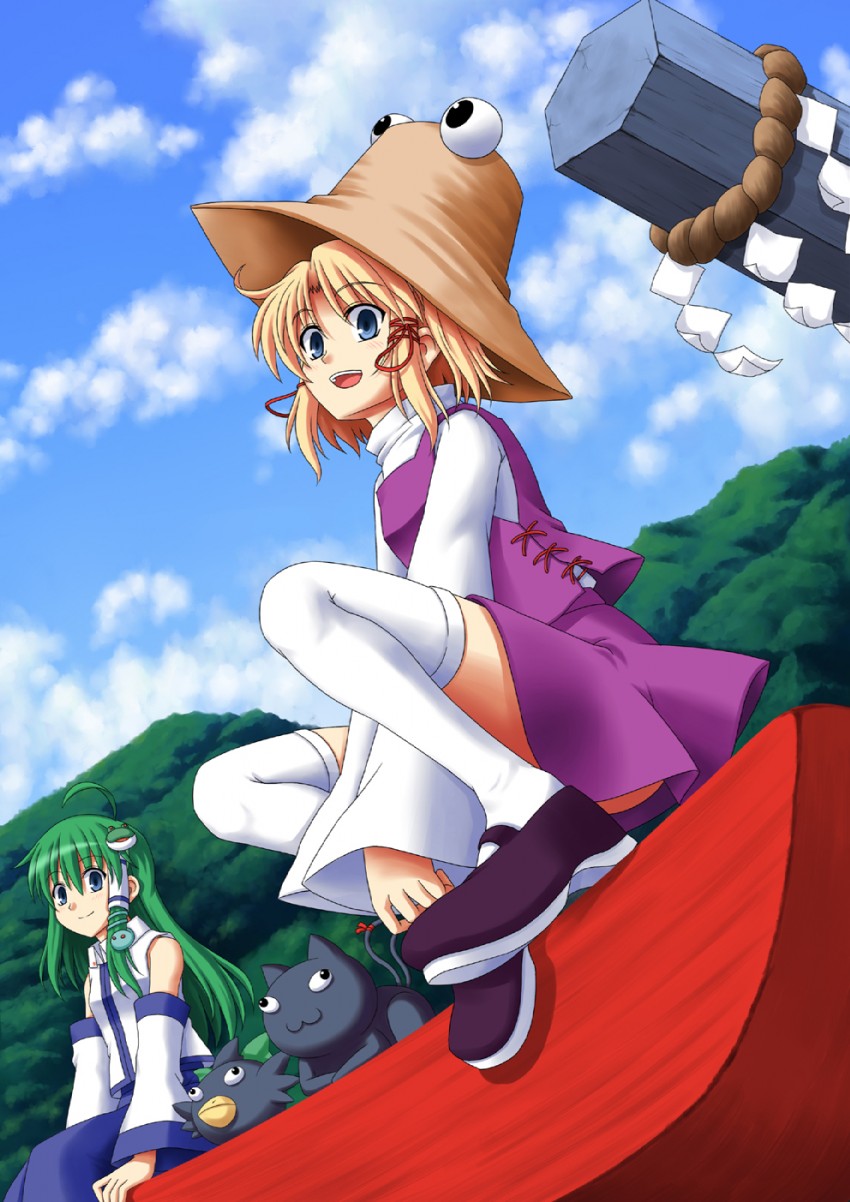 kochiya sanae, kaenbyou rin, moriya suwako, and reiuji utsuho (touhou) drawn by bluepony