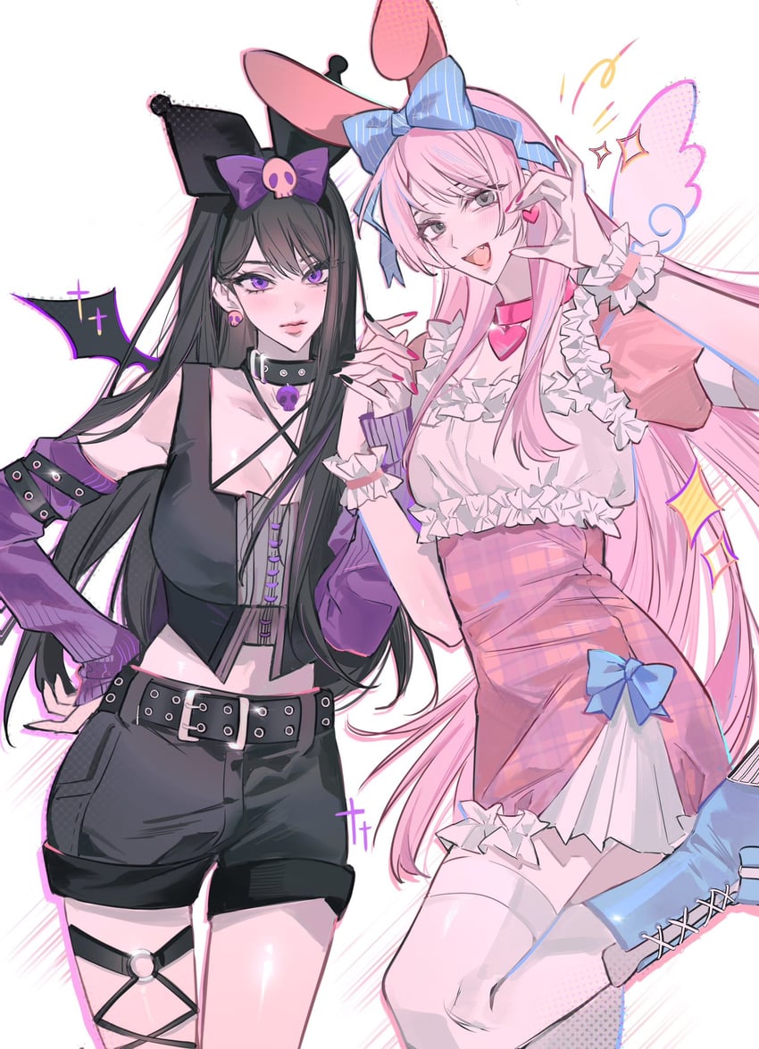 chihaya anon, shiina taki, my melody, and kuromi (bang dream! and 3 more) drawn by m_omoo