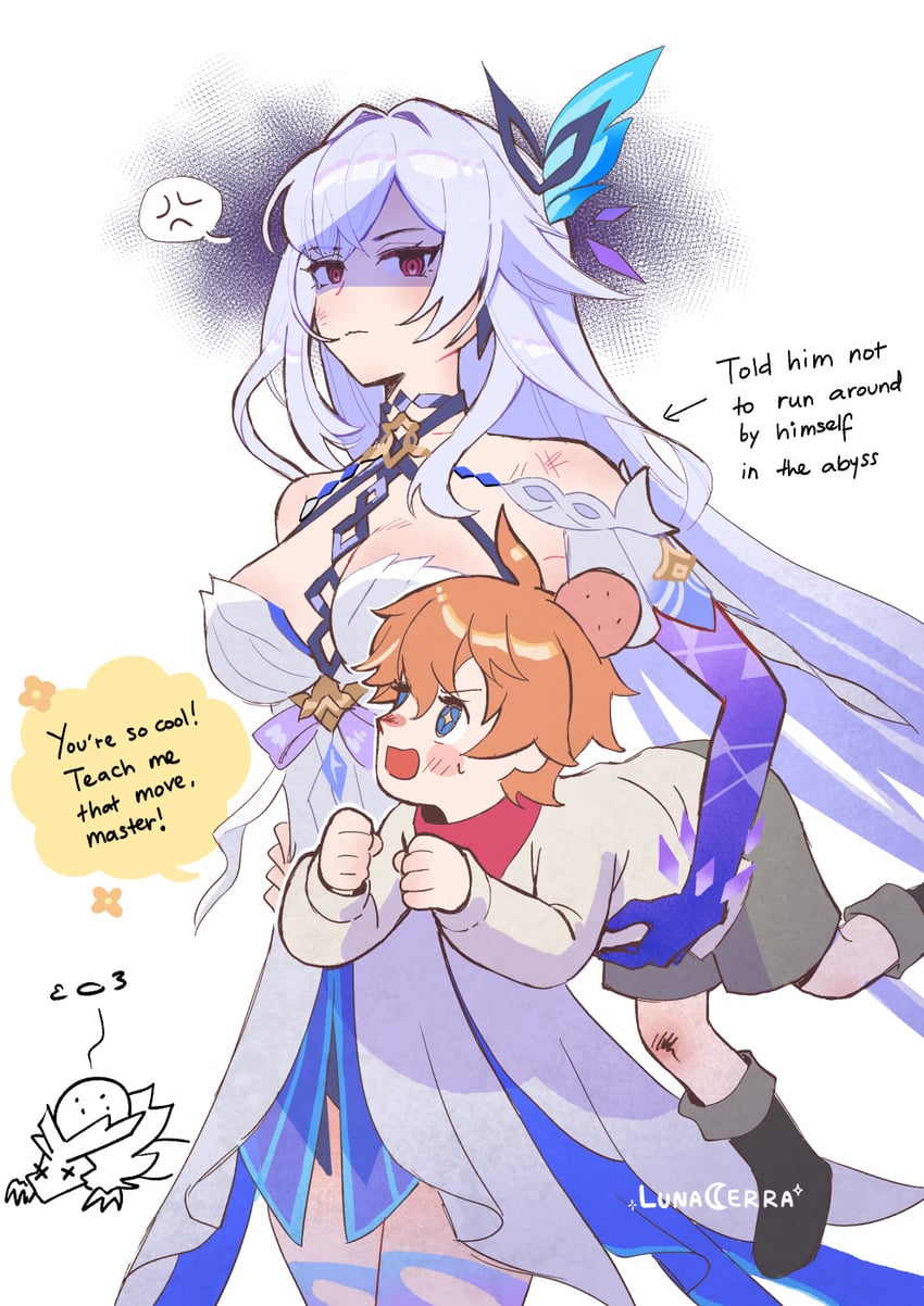 tartaglia and skirk (genshin impact) drawn by lunacerra