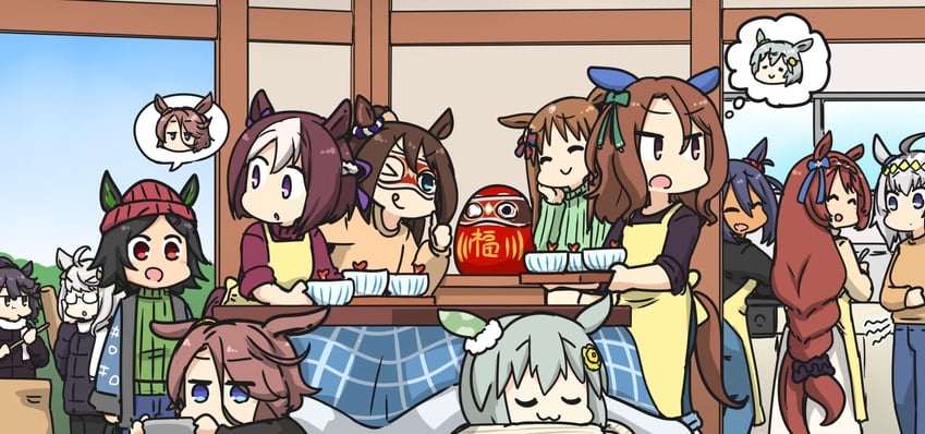 special week, oguri cap, king halo, seiun sky, narita brian, and 7 more (umamusume) drawn by hamu_koutarou