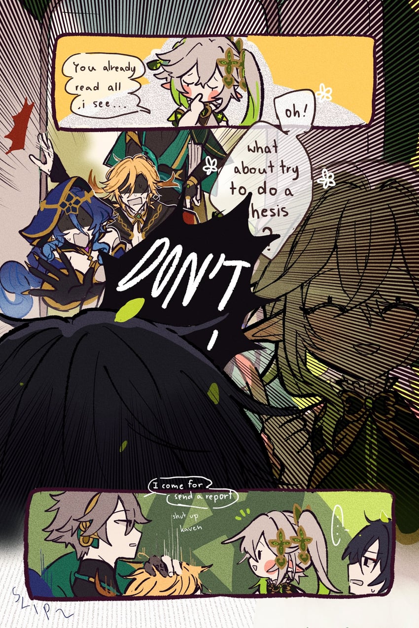 scaramouche, nahida, wanderer, alhaitham, kaveh, and 1 more (genshin impact) drawn by tempurian