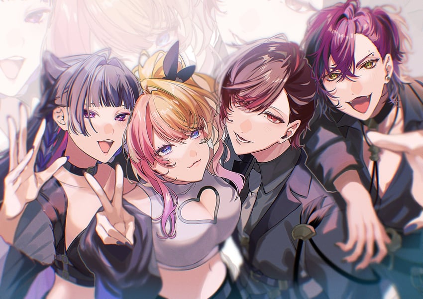 meloco kyoran, doppio dropscythe, kotoka torahime, and ver vermillion (nijisanji and 1 more) drawn by kaburagi_(pnoir087)