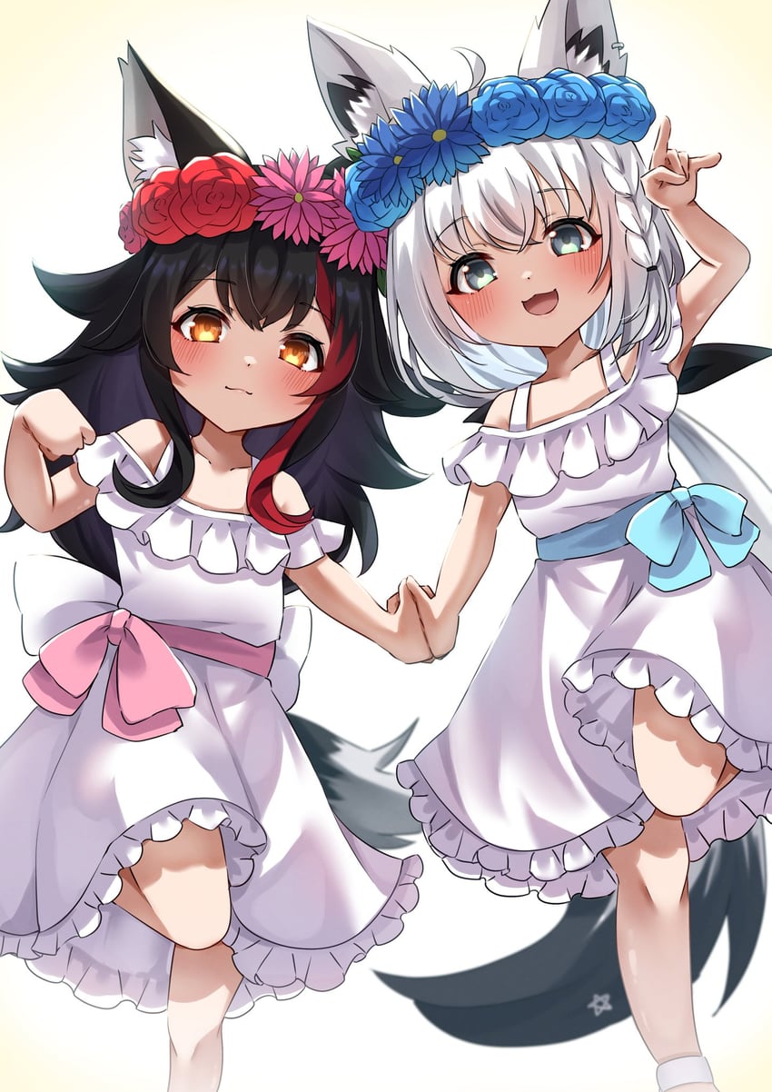 shirakami fubuki and ookami mio (hololive) drawn by nyuyosuke_o_shigoto_boshuuchu