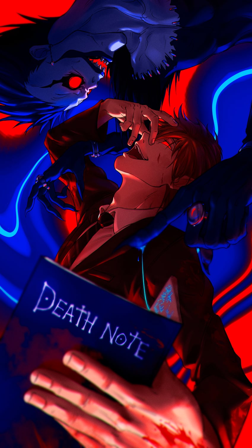 yagami light and ryuk (death note) drawn by tettora