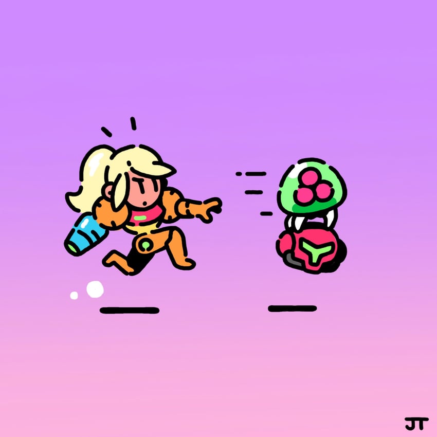 samus aran, metroid, and metroid larva (metroid) drawn by james_turner