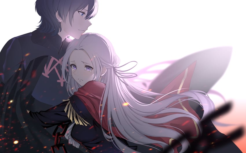 edelgard von hresvelg and male byleth (fire emblem and 1 more) drawn by roi_(liu_tian)