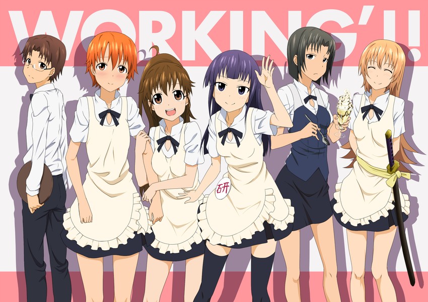 taneshima popura, inami mahiru, yamada aoi, todoroki yachiyo, takanashi souta, and 1 more (working!!) drawn by iyakun