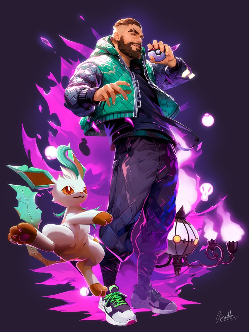 leafeon and chandelure (original and 1 more) drawn by carlos_morilla