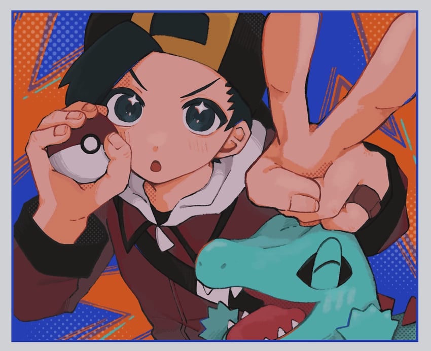 ethan and totodile (pokemon and 1 more) drawn by uram1_1
