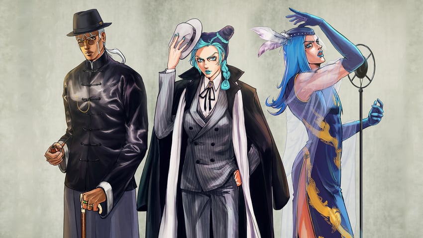 kujo jolyne, narciso anasui, and enrico pucci (jojo no kimyou na bouken and 1 more) drawn by baz_neko
