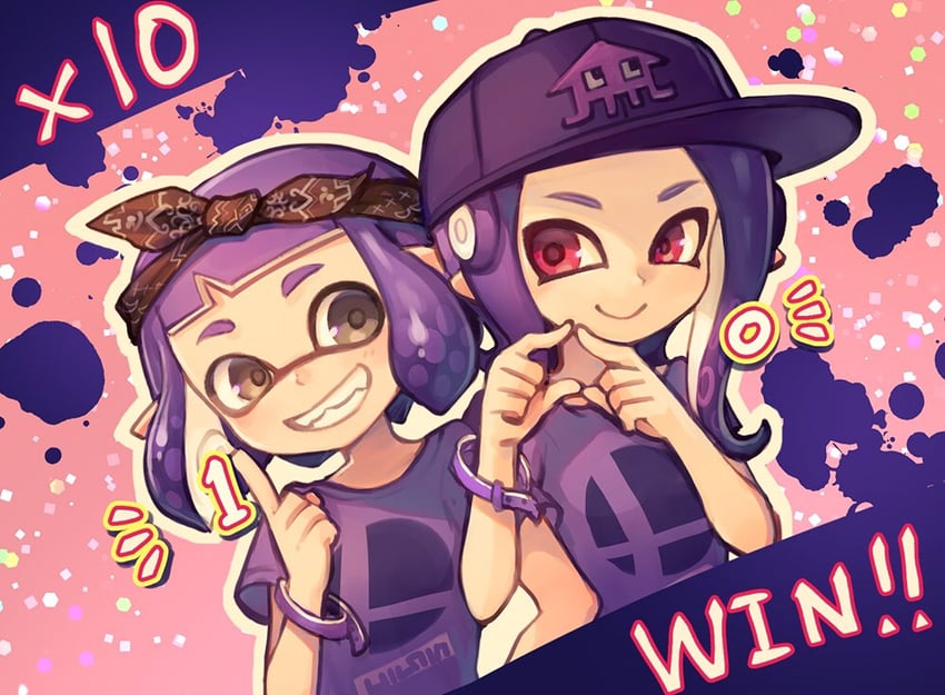 inkling player character, inkling girl, octoling player character, and octoling girl (splatoon and 1 more) drawn by kiitos