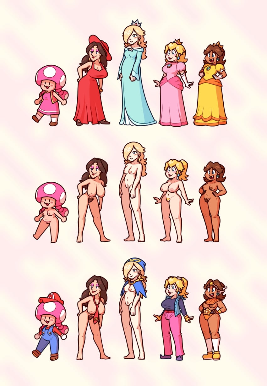 princess peach, mario, rosalina, princess daisy, wario, and 5 more (mario and 7 more) drawn by nikoto