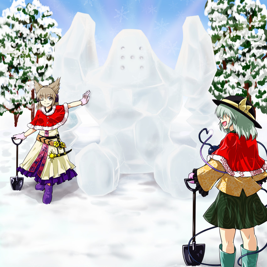 komeiji koishi, toyosatomimi no miko, and regirock (touhou and 1 more) drawn by shinkai_no_shachi
