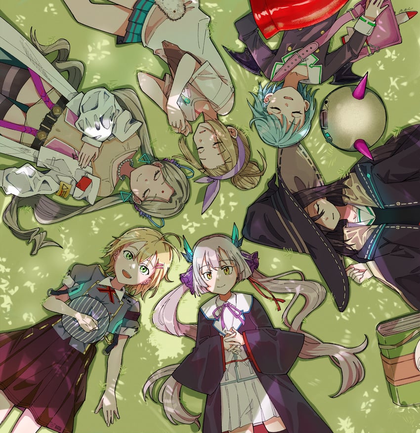 ogasawara hisame, bungo yayoi, tenne miko, maruyama kanata, ooshima yotsuha, and 1 more (heaven burns red) drawn by dsa791356