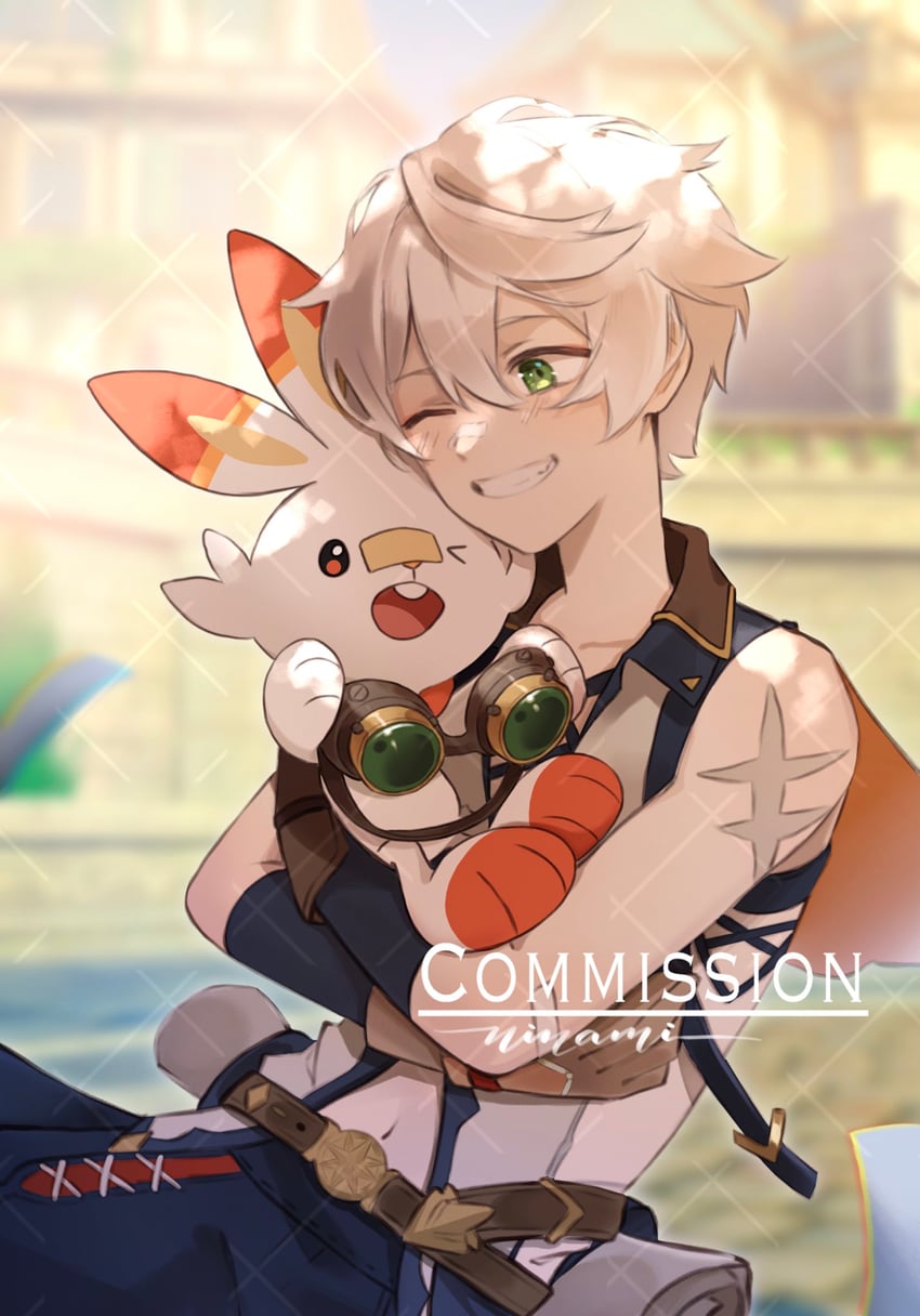 scorbunny and bennett (pokemon and 1 more) drawn by ninami15
