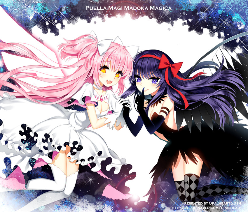 akemi homura, kaname madoka, ultimate madoka, and akuma homura (mahou shoujo madoka magica and 1 more) drawn by opalheart