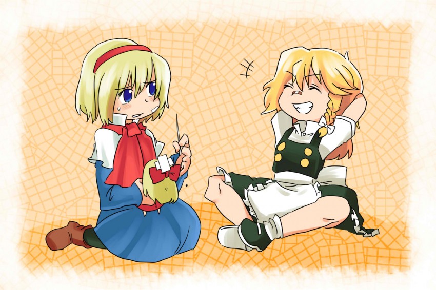 kirisame marisa, alice margatroid, and shanghai doll (touhou) drawn by hachi_(8bit_canvas)