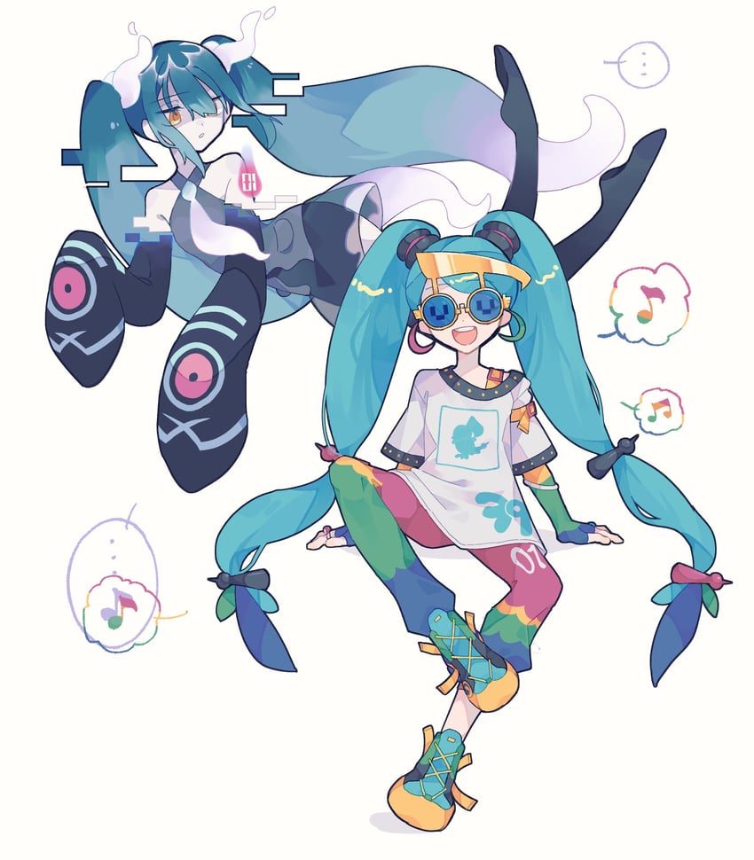hatsune miku, ghost miku, chatot, and normal miku (pokemon and 2 more) drawn by umenatto710