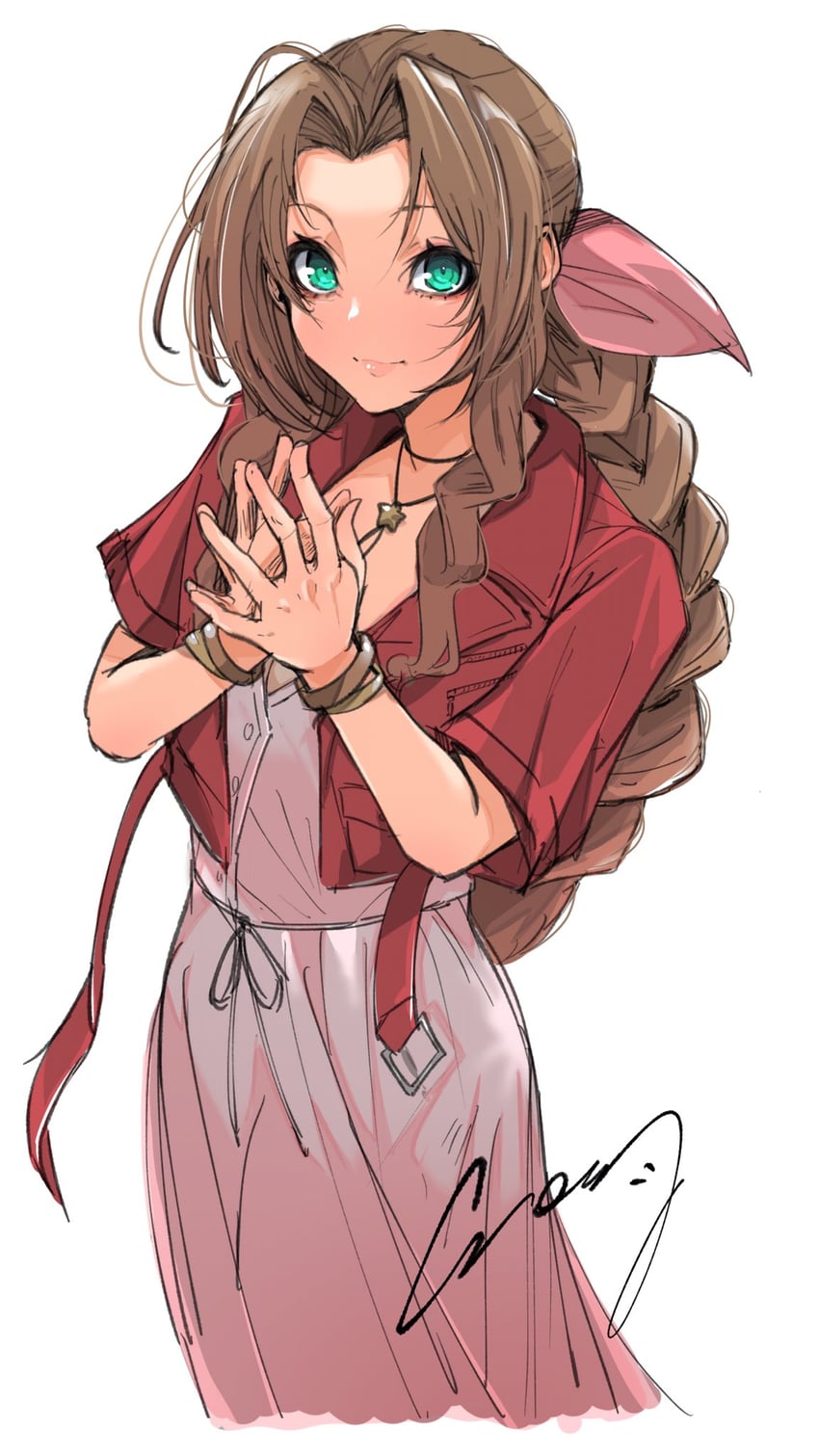 aerith gainsborough (final fantasy and 3 more) drawn by crazy02oekaki