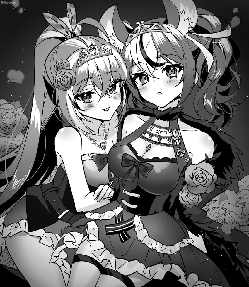 nanashi mumei and hakos baelz (hololive and 2 more) drawn by kimuouoo