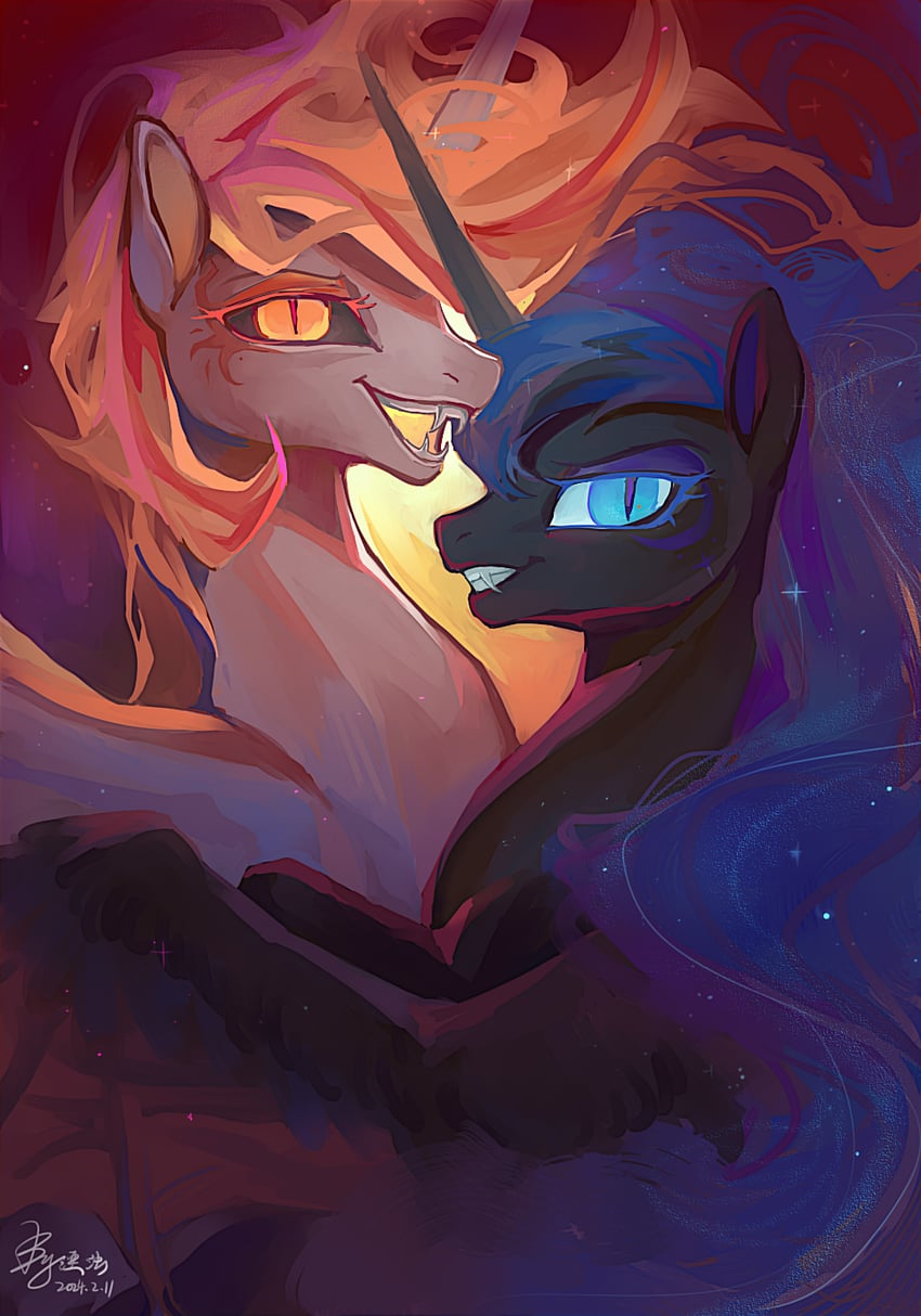 princess luna, princess celestia, nightmare moon, and daybreaker (my little pony and 1 more) drawn by shiqiuzhu