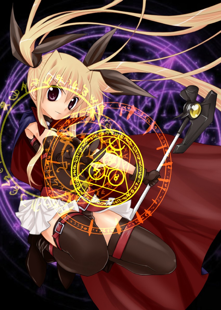 fate testarossa and bardiche (lyrical nanoha and 1 more) drawn by sidekey
